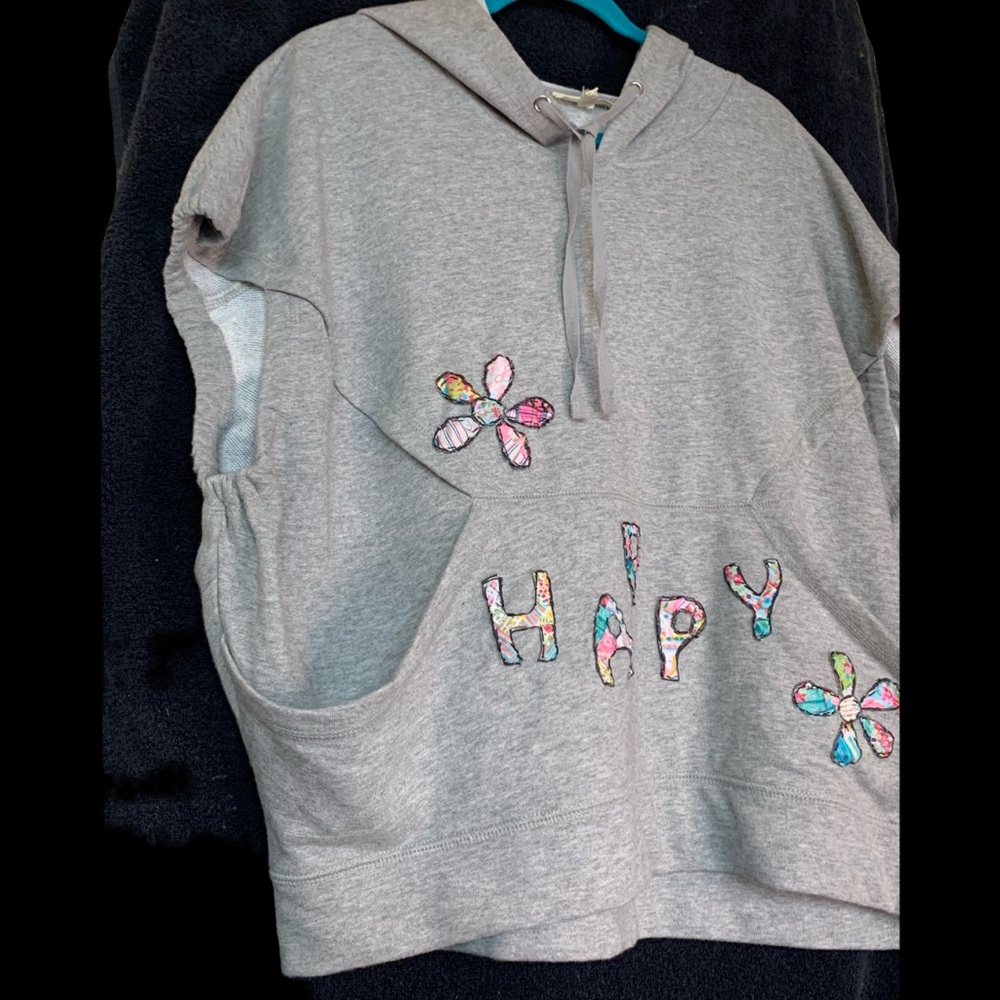 It Ain’t Beige upcycled Gray Hoodie with Floral Appliqué - Picture 14 of 16